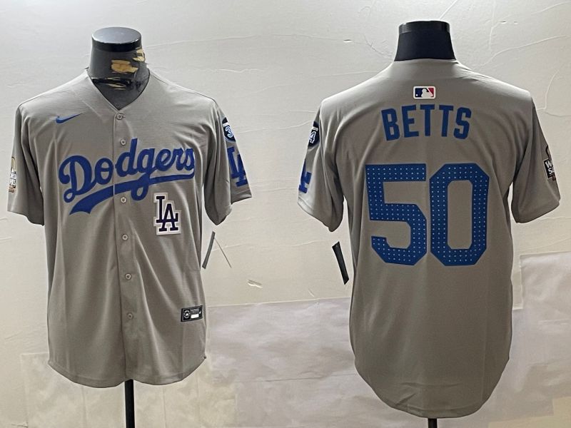 Men Los Angeles Dodgers #50 Betts Grey Game 2024 Nike MLB Jersey style 112011